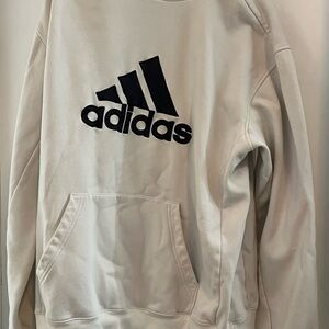 Adidas Hoodie Mens 2XL Cream Fleece Pullover Sweatshirt Big Logo